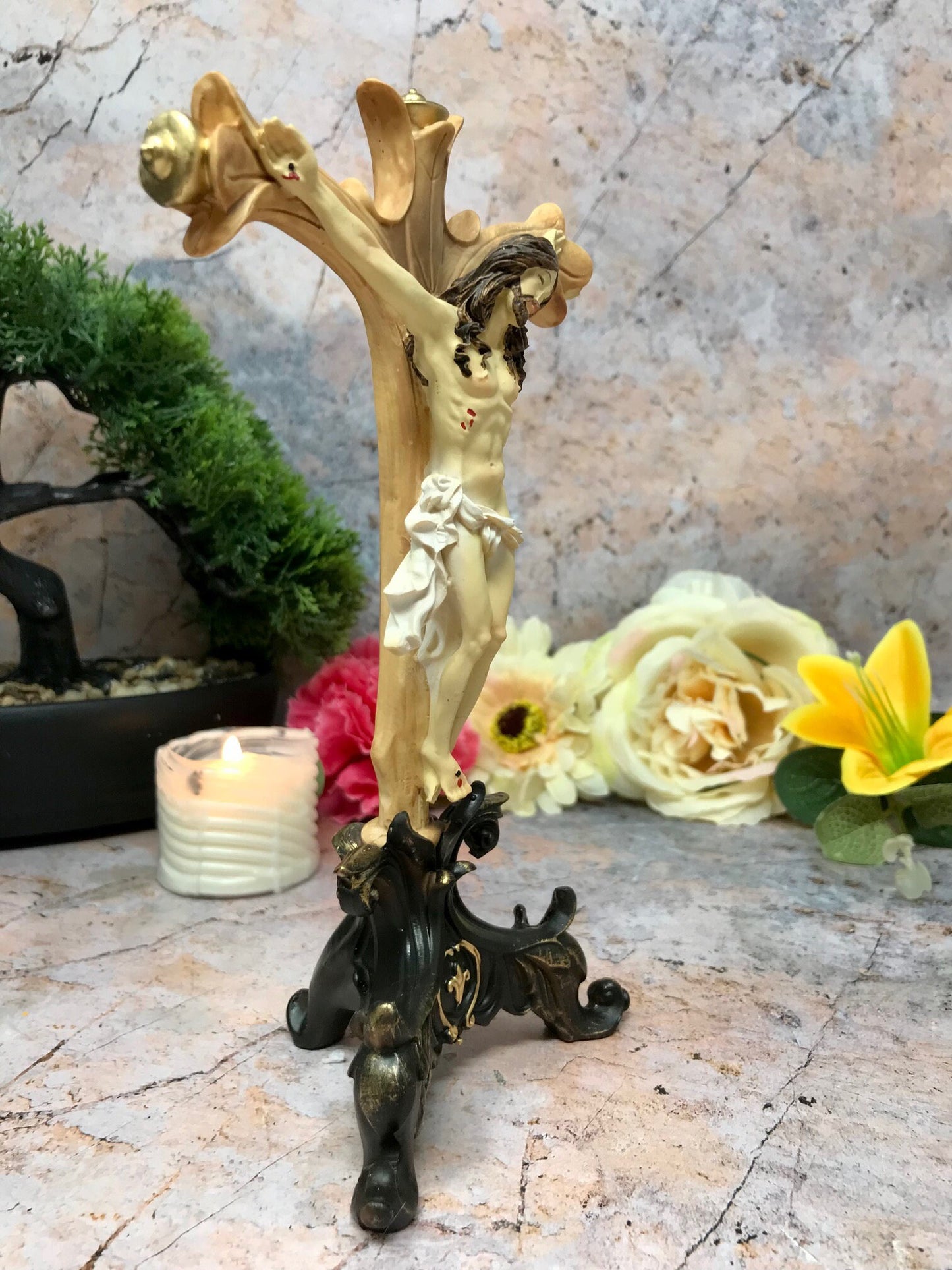 Resin Crucifix - Handcrafted Religious Artifact - Spiritual Home Decor & Devotional Keepsake