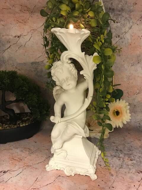 Cherub Candle Holder Statue, Elegant Guardian Angel Figurine for T-Lights, Resin Angel Ornament, Classic Home Decor Sculpture, Unique Gift-Osiris Craftworks