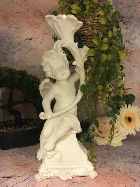 Cherub Candle Holder Statue, Elegant Guardian Angel Figurine for T-Lights, Resin Angel Ornament, Classic Home Decor Sculpture, Unique Gift-Osiris Craftworks