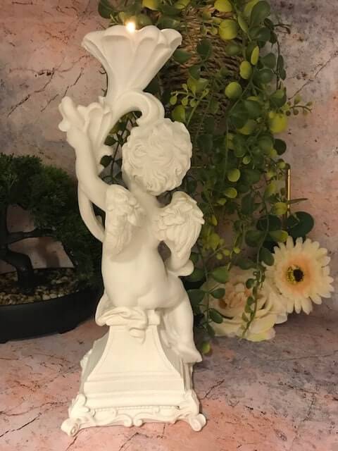 Cherub Candle Holder Statue, Elegant Guardian Angel Figurine for T-Lights, Resin Angel Ornament, Classic Home Decor Sculpture, Unique Gift-Osiris Craftworks