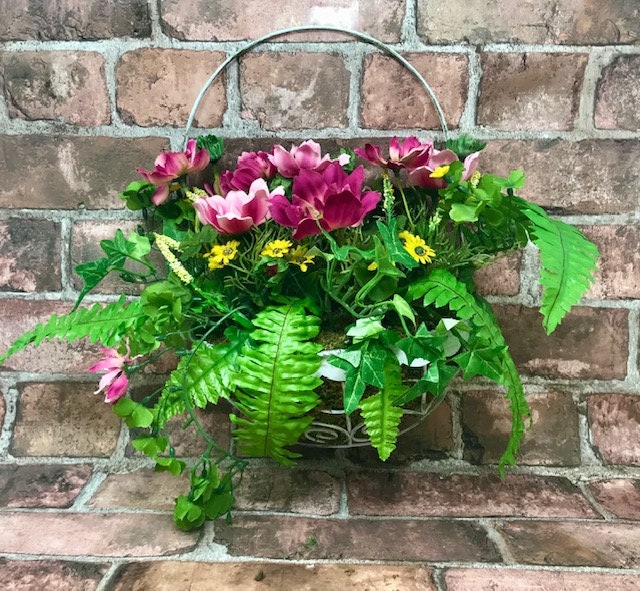 Lush Artificial Flower Hanging Basket, Vibrant Garden Decor, Outdoor Floral Arrangement, Handcrafted Faux Plant Display, Home Patio Accent-Osiris Craftworks