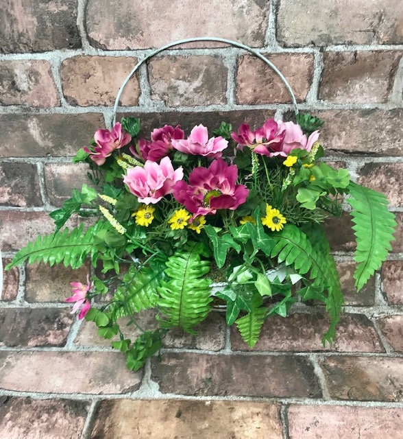 Lush Artificial Flower Hanging Basket, Vibrant Garden Decor, Outdoor Floral Arrangement, Handcrafted Faux Plant Display, Home Patio Accent-Osiris Craftworks