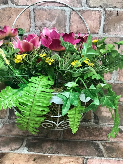 Lush Artificial Flower Hanging Basket, Vibrant Garden Decor, Outdoor Floral Arrangement, Handcrafted Faux Plant Display, Home Patio Accent-Osiris Craftworks