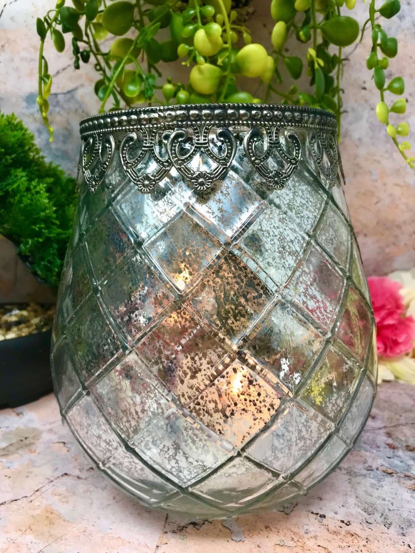 Antique Effect Moroccan Glass Tealight Holder Lantern Candle Seasonal Decor Ornament Home Lighting Decoration