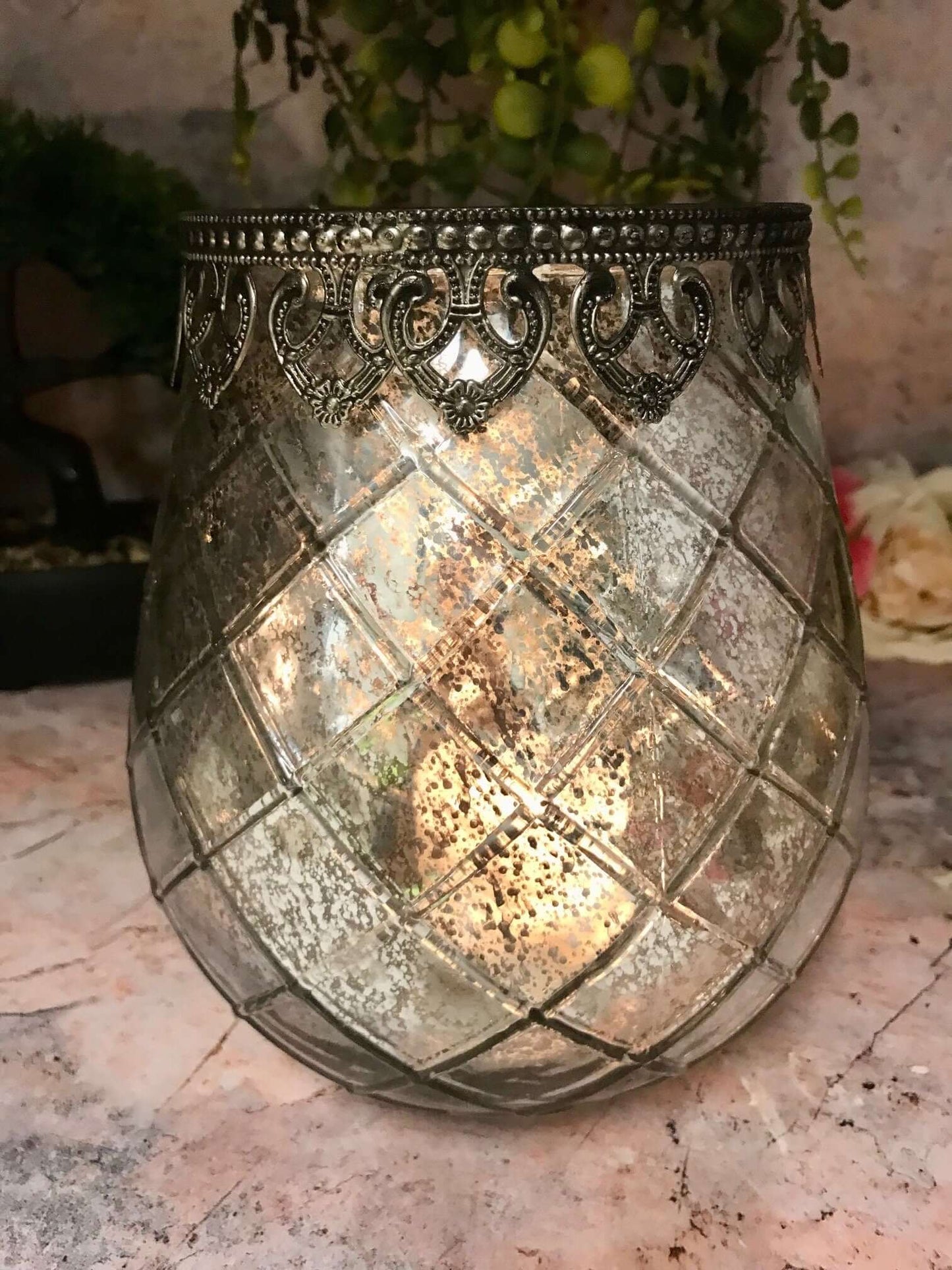 Antique Effect Moroccan Glass Tealight Holder Lantern Candle Seasonal Decor Ornament Home Lighting Decoration