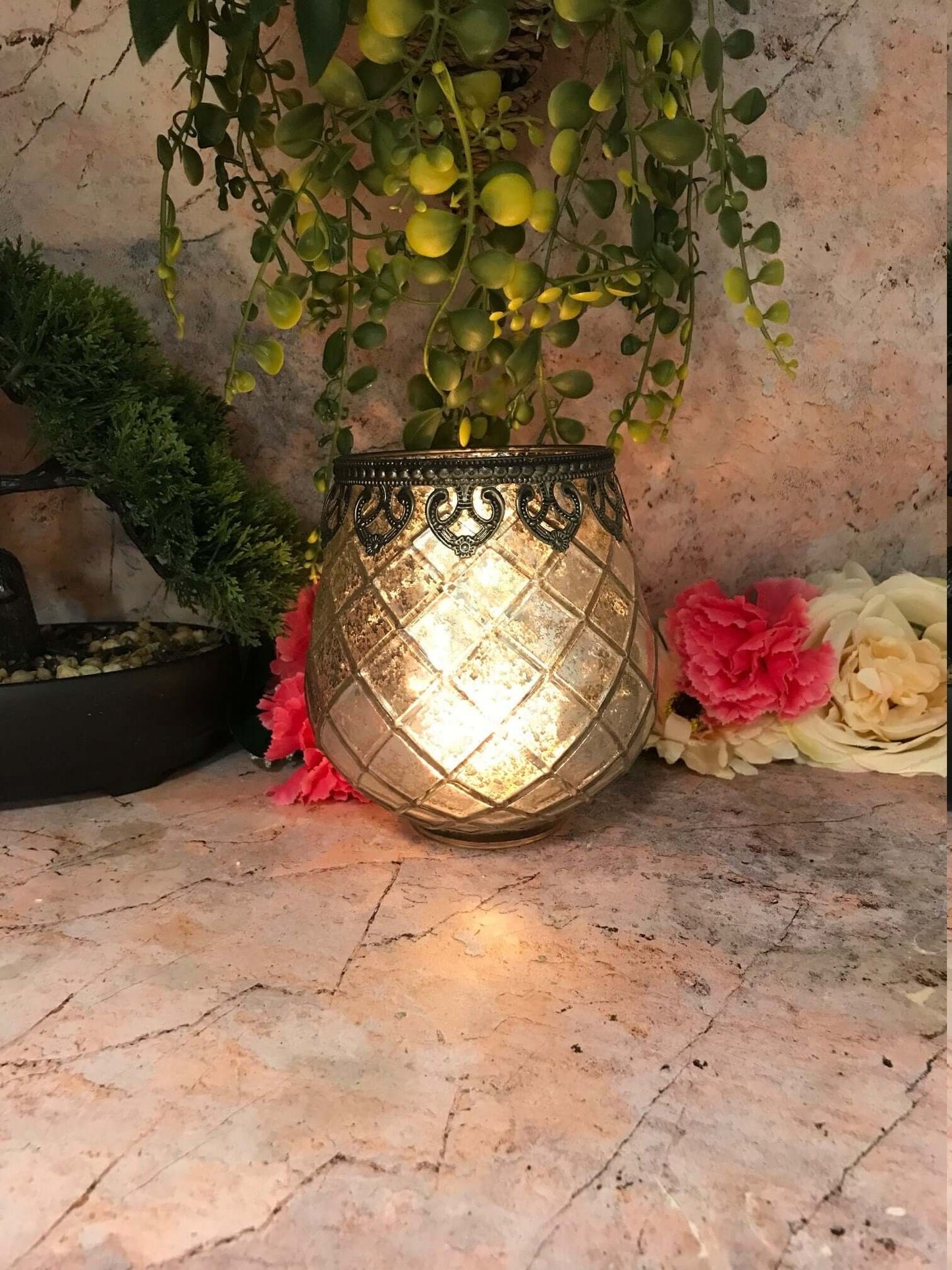 Antique Effect Moroccan Glass Tealight Holder Lantern Candle Seasonal Decor Ornament Home Lighting Decoration Gift