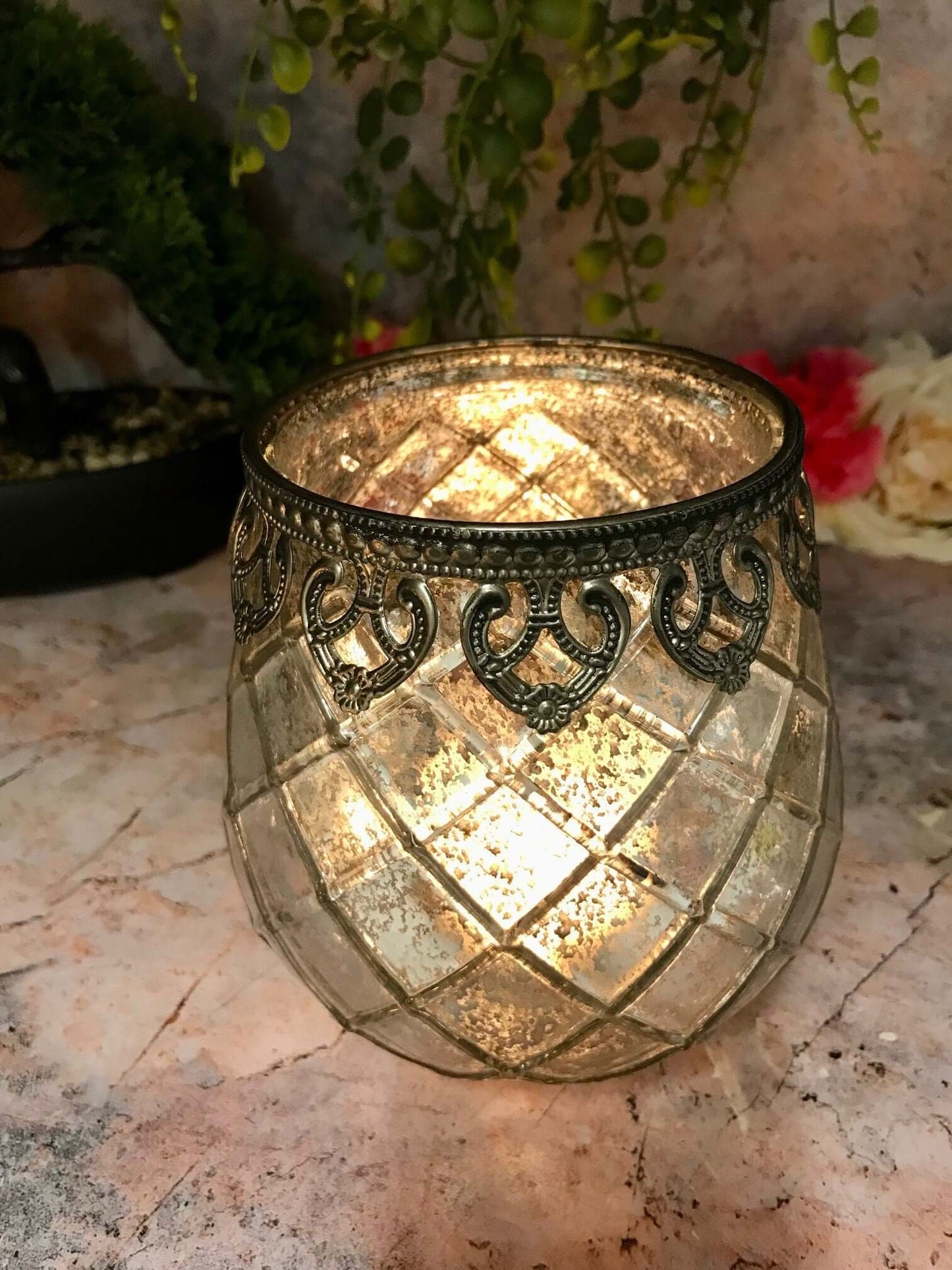 Antique Effect Moroccan Glass Tealight Holder Lantern Candle Seasonal Decor Ornament Home Lighting Decoration Gift