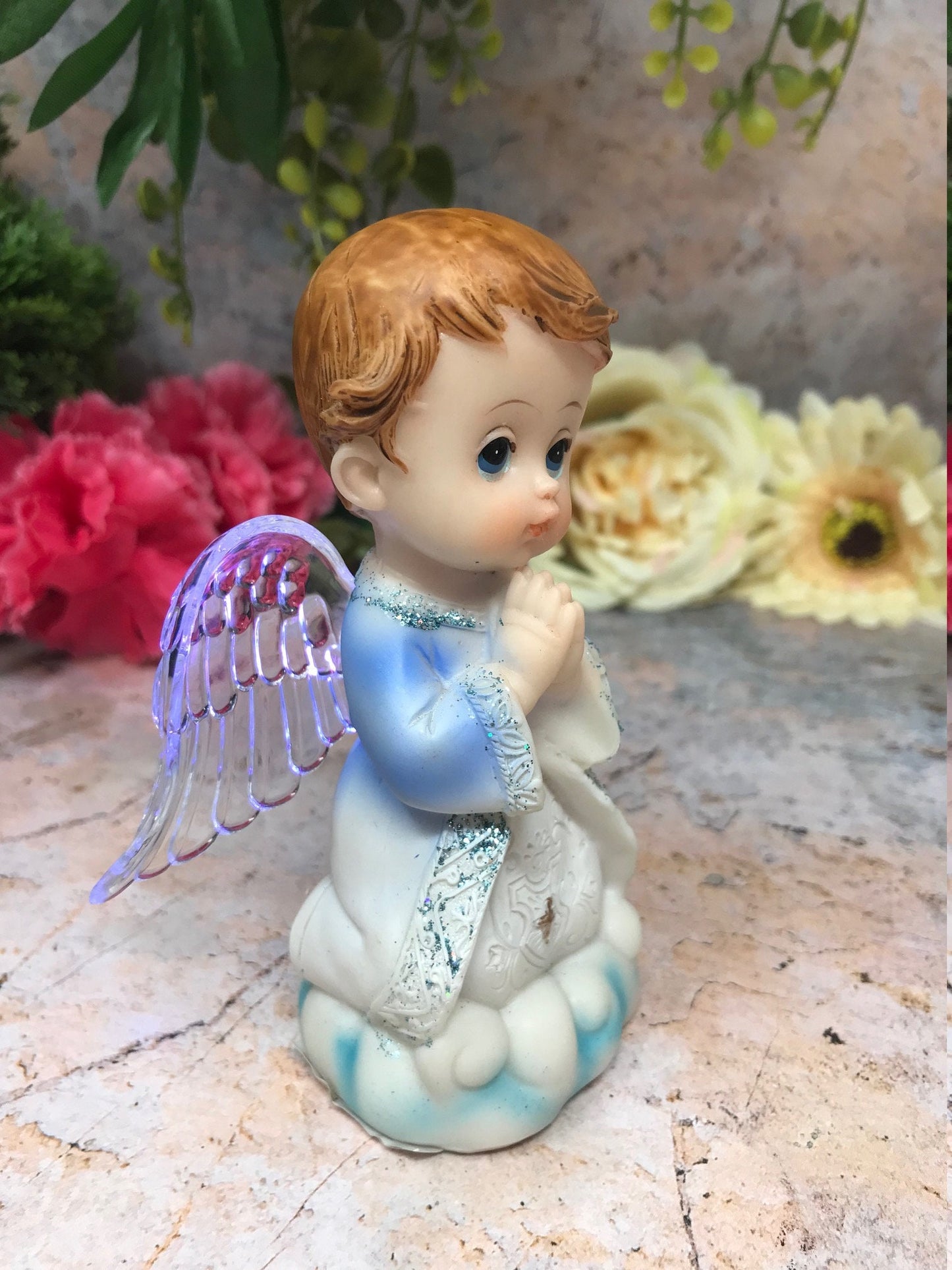 Praying Angel Child with Led Light Angel Religious Ornament Home Decoration - Boy-Osiris Craftworks