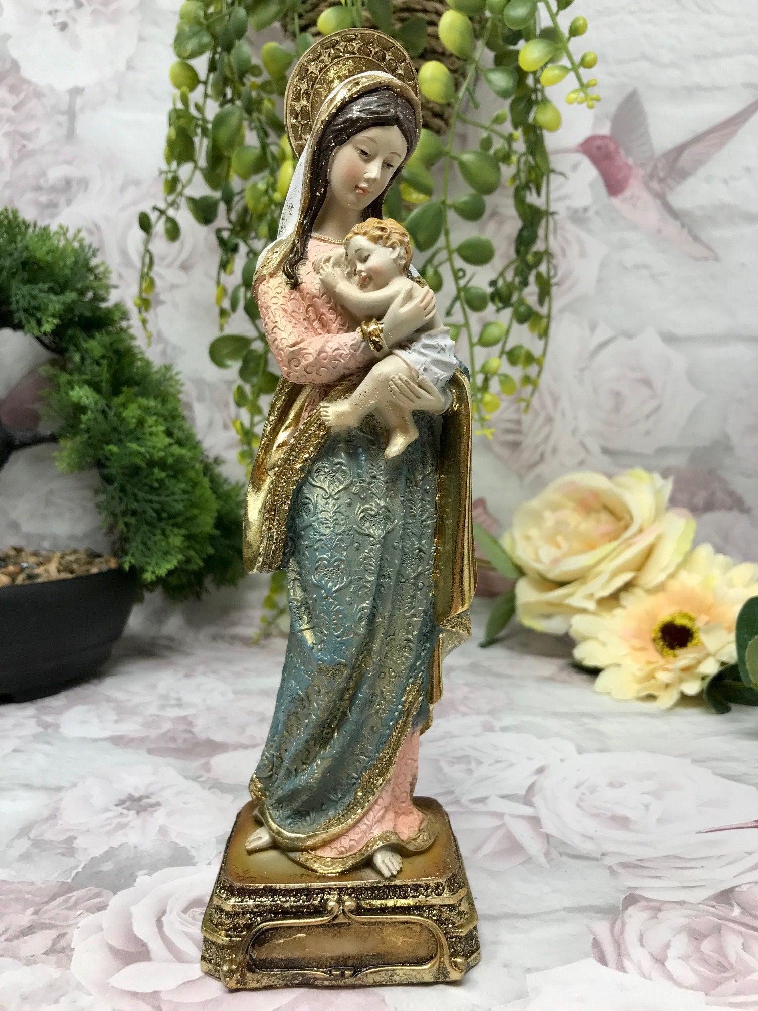 Virgin Mary Holding Baby Jesus Sculpture Statue Religious Ornament Catholic Figurine for Home or Chapel-Osiris Craftworks