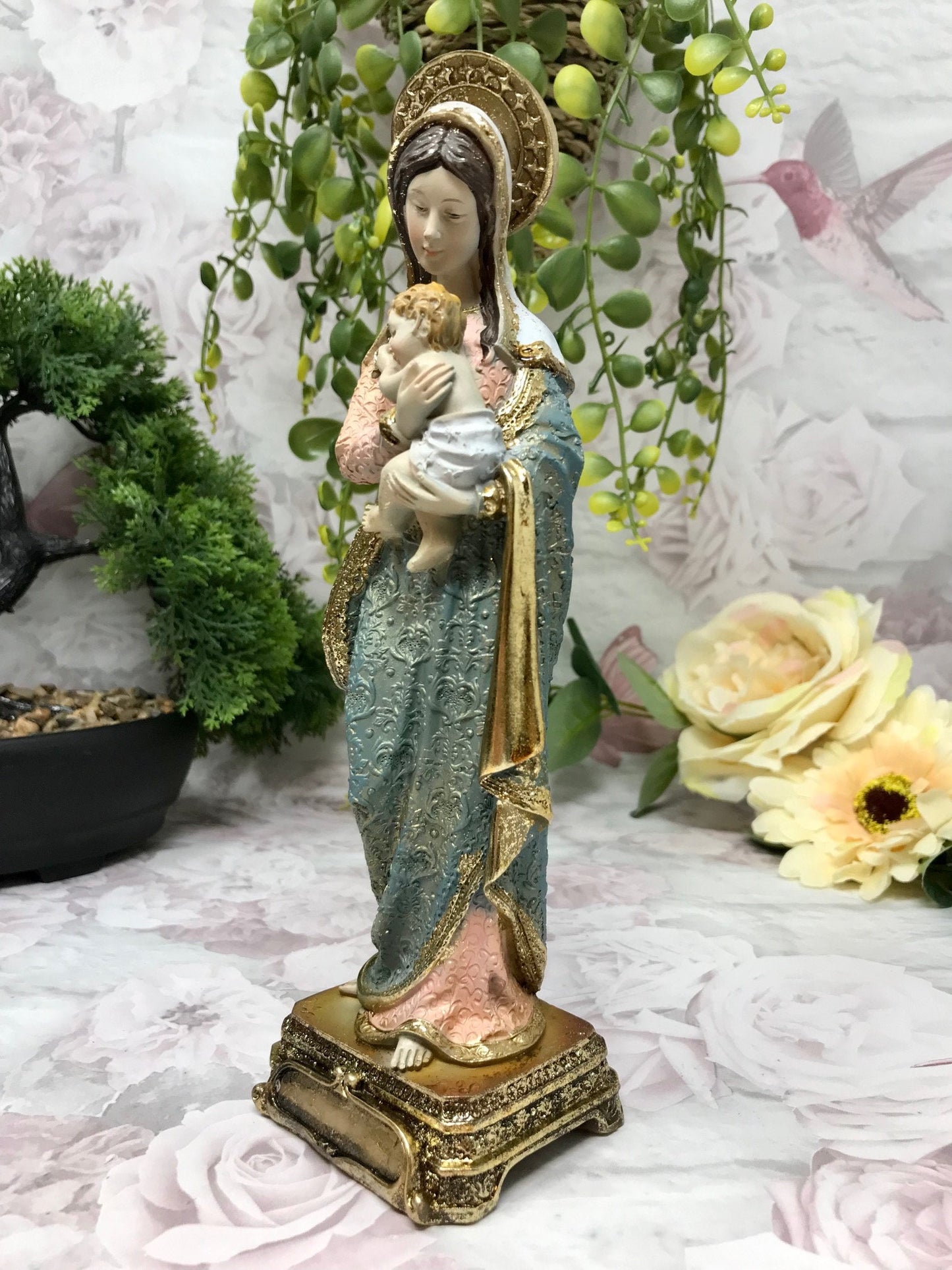 Virgin Mary Holding Baby Jesus Sculpture Statue Religious Ornament Catholic Figurine for Home or Chapel-Osiris Craftworks