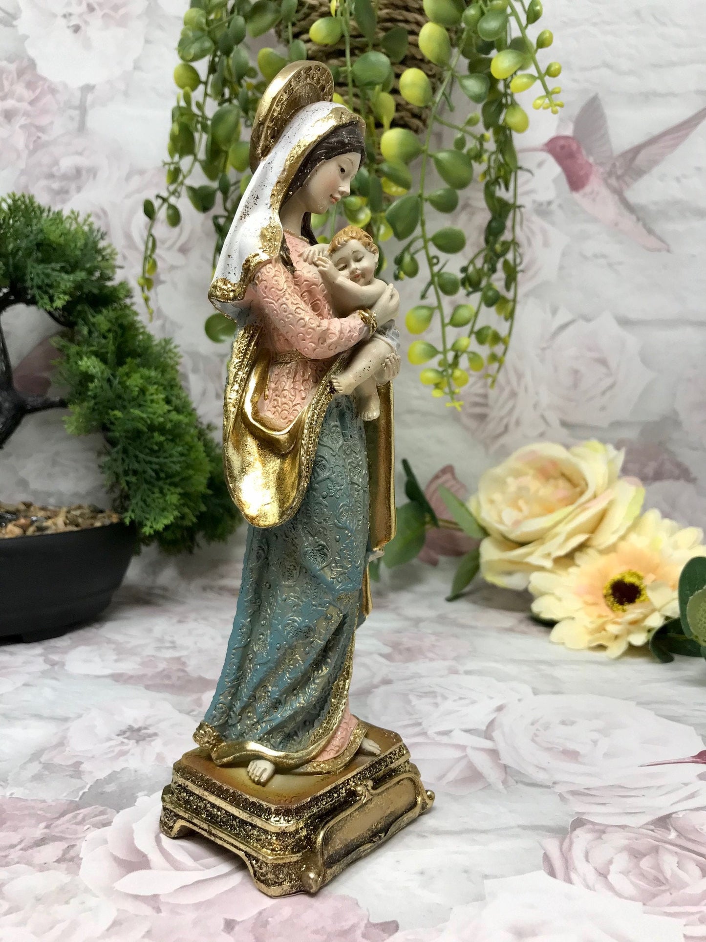 Virgin Mary Holding Baby Jesus Sculpture Statue Religious Ornament Catholic Figurine for Home or Chapel-Osiris Craftworks