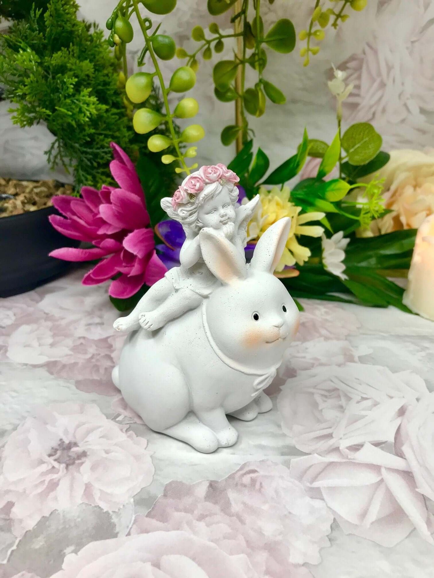 Cherub Riding Bunny Rabbit Figurines Cherubs Collection Angel Home Decoration Easter Ornaments-Osiris Craftworks