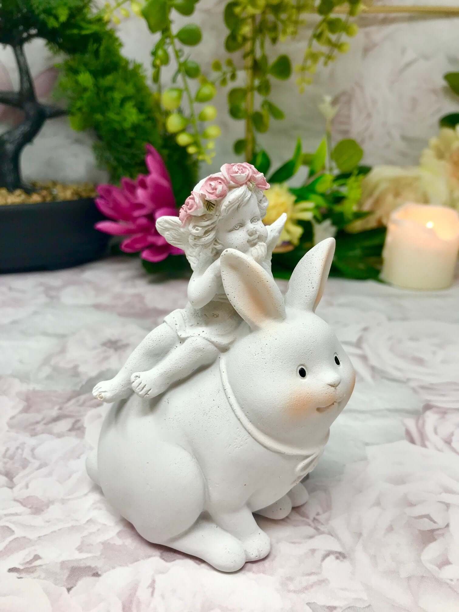 Cherub Riding Bunny Rabbit Figurines Cherubs Collection Angel Home Decoration Easter Ornaments-Osiris Craftworks