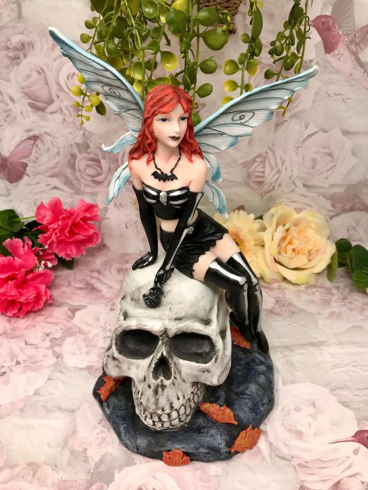 Enchanted Gothic Fairy on Skull Figurine - Fantasy Statue with Autumnal Accents - Mystical Fae Decor for Home - Magic Inspired Art Piece-Osiris Craftworks