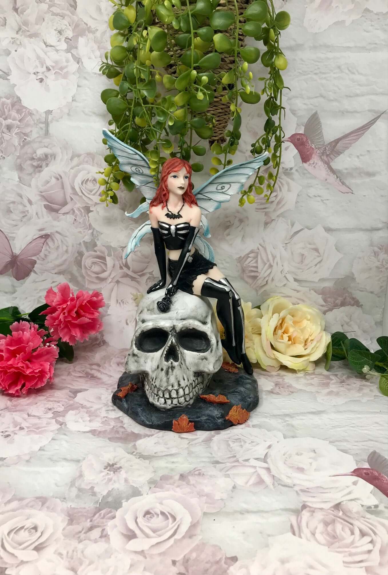 Enchanted Gothic Fairy on Skull Figurine - Fantasy Statue with Autumnal Accents - Mystical Fae Decor for Home - Magic Inspired Art Piece-Osiris Craftworks