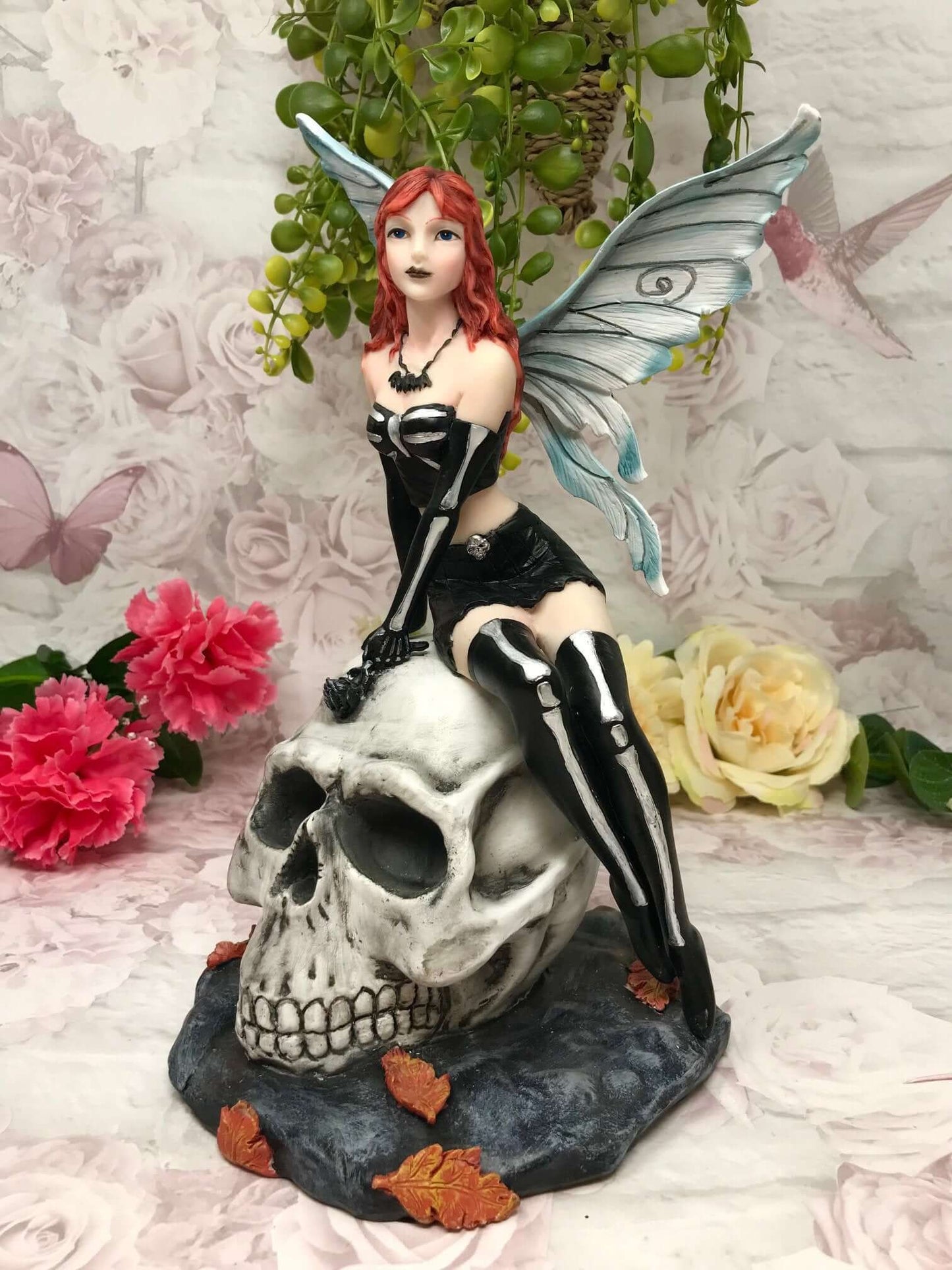 Enchanted Gothic Fairy on Skull Figurine - Fantasy Statue with Autumnal Accents - Mystical Fae Decor for Home - Magic Inspired Art Piece-Osiris Craftworks