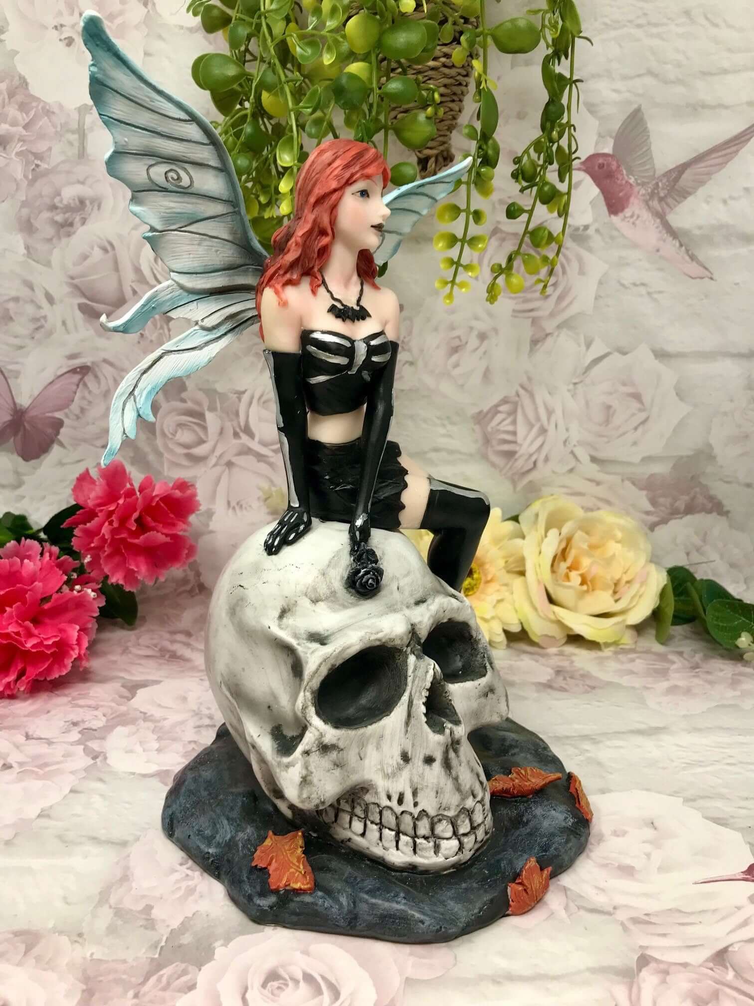 Enchanted Gothic Fairy on Skull Figurine - Fantasy Statue with Autumnal Accents - Mystical Fae Decor for Home - Magic Inspired Art Piece-Osiris Craftworks