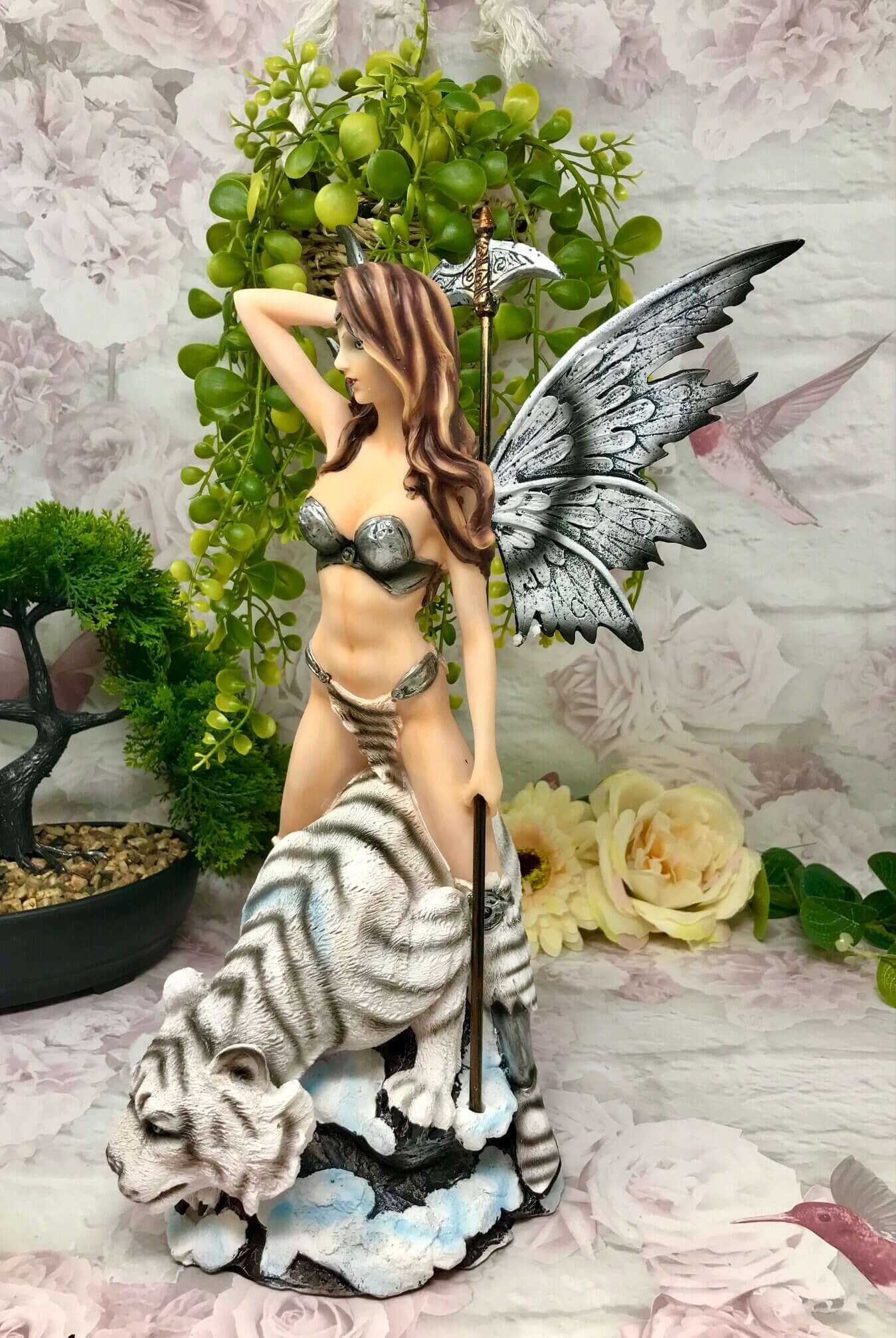 Large Fairy and Snow Tiger Companion Sculpture Statue Mythical Creatures Figure-Osiris Craftworks