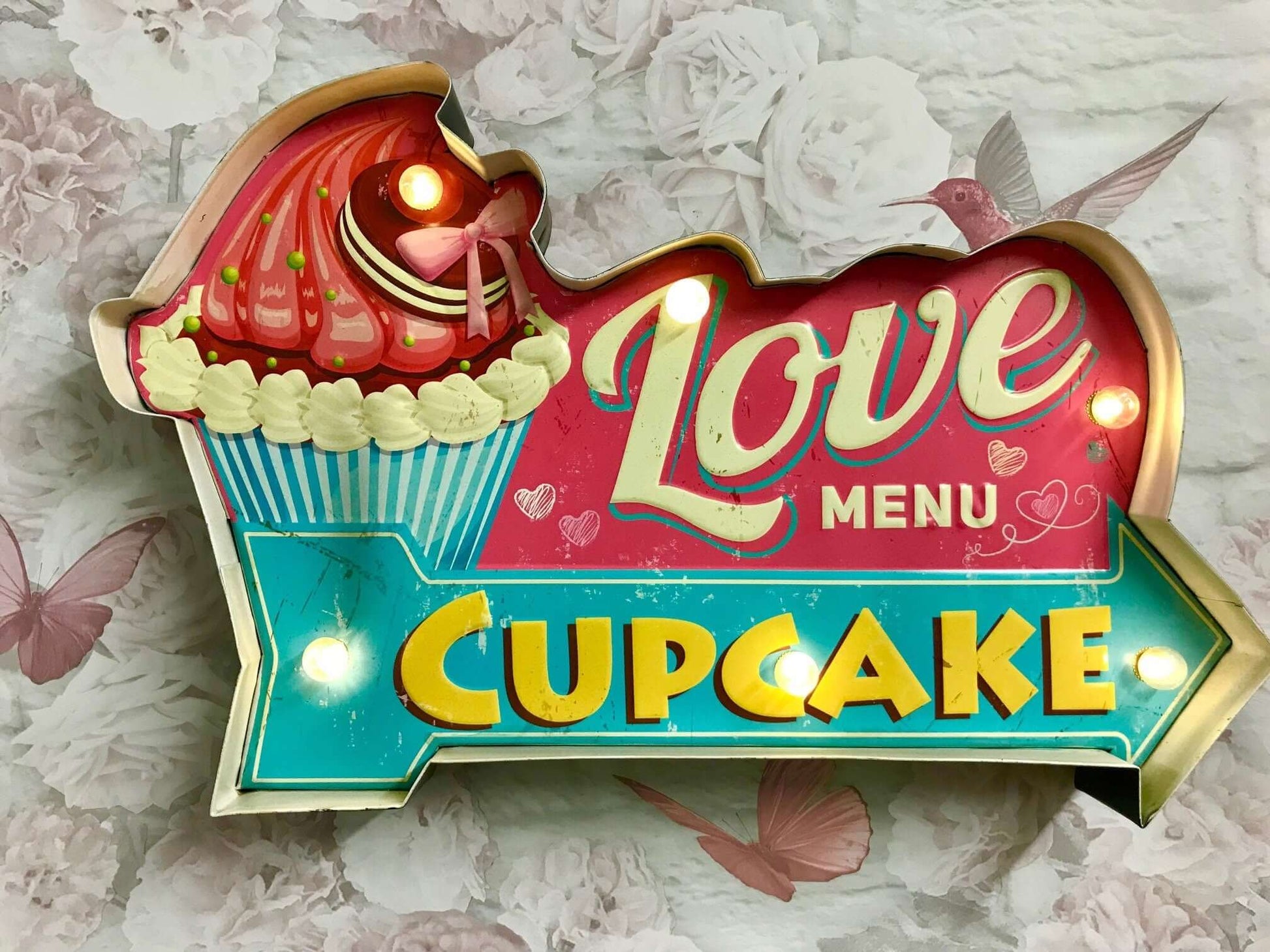 Vintage Metal 3D LED Logo Sign Kitchen Cupcake Lounge Love Heart Wall Plaque-Osiris Craftworks