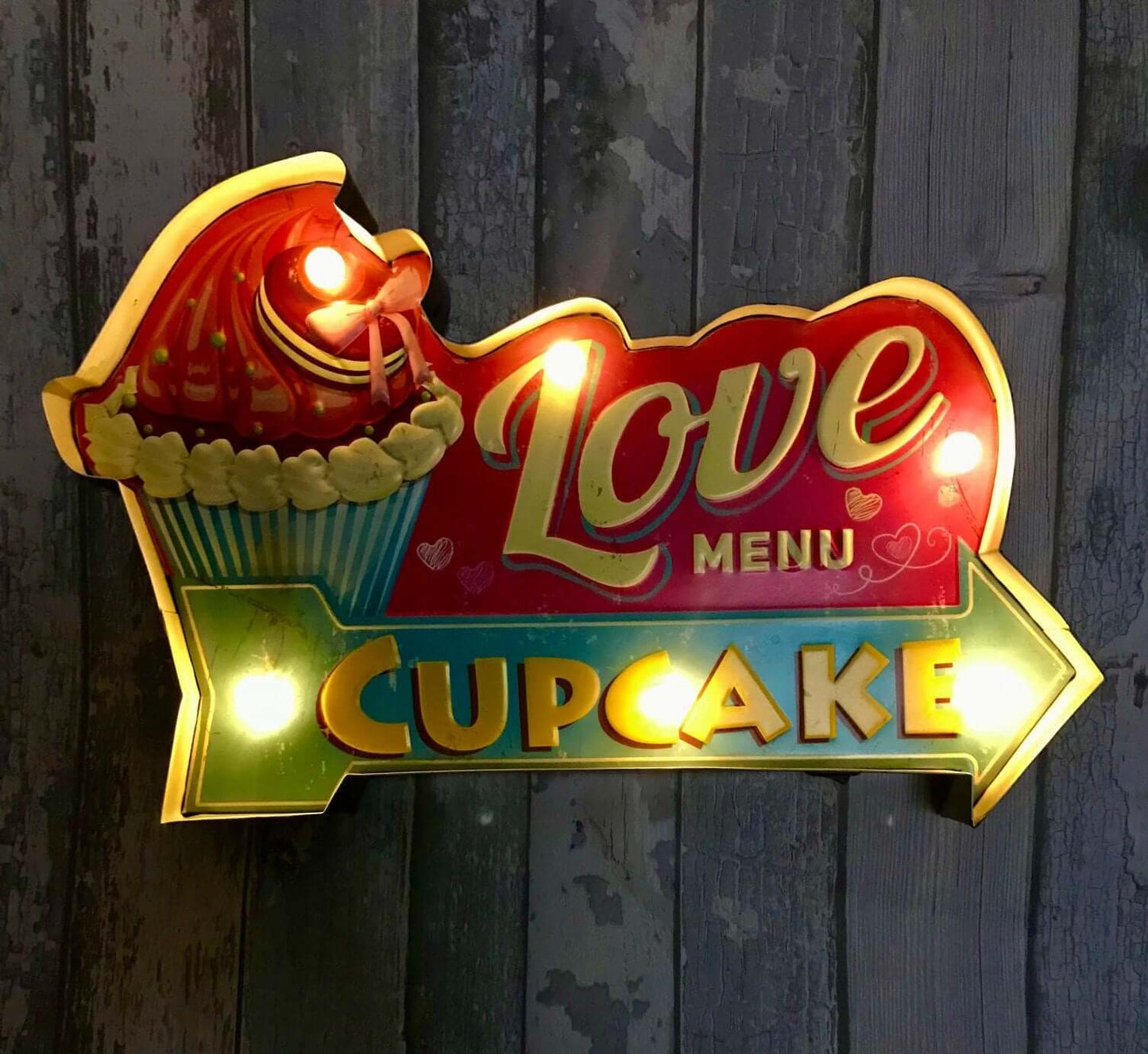 Vintage Metal 3D LED Logo Sign Kitchen Cupcake Lounge Love Heart Wall Plaque-Osiris Craftworks