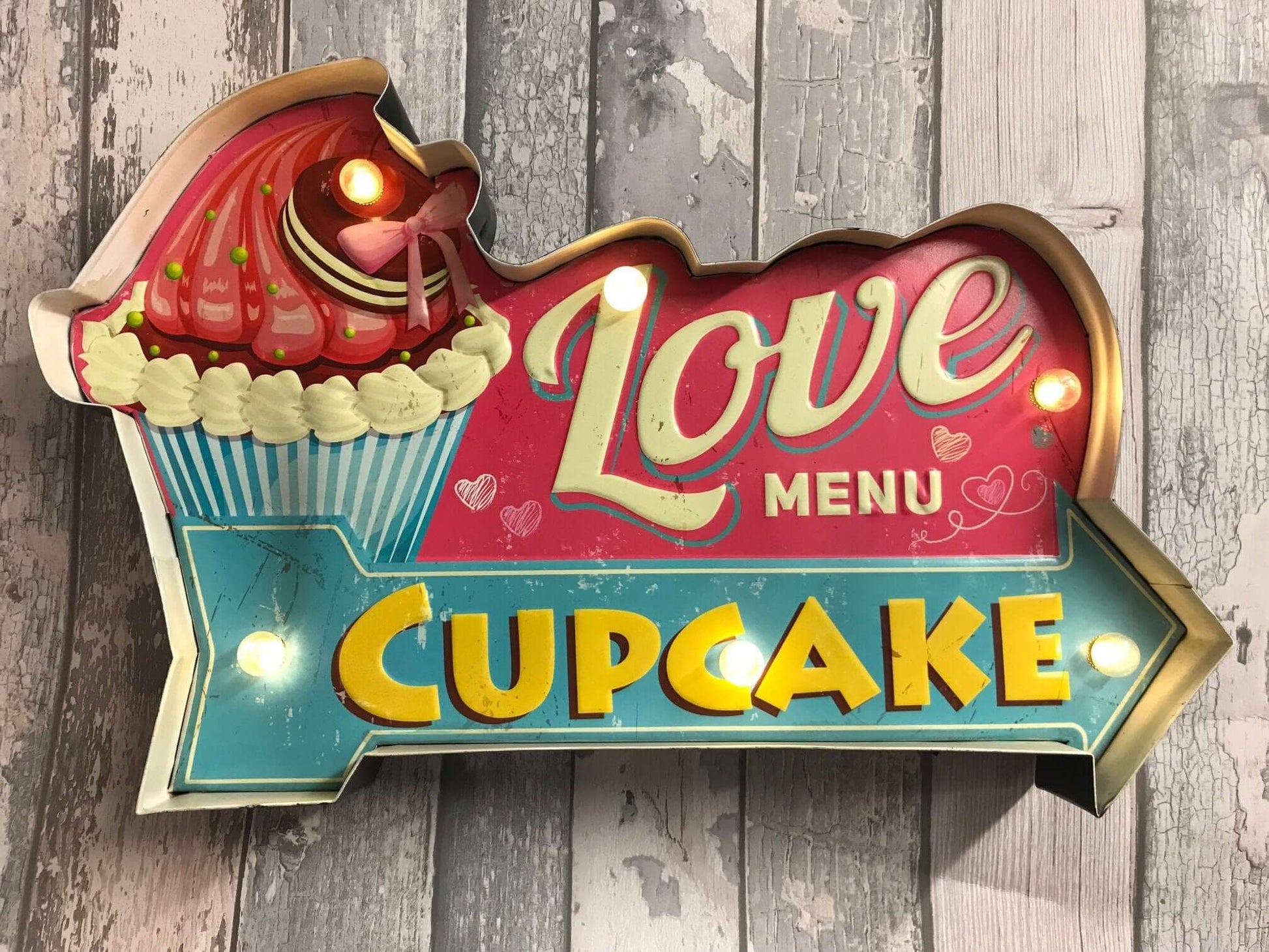 Vintage Metal 3D LED Logo Sign Kitchen Cupcake Lounge Love Heart Wall Plaque-Osiris Craftworks