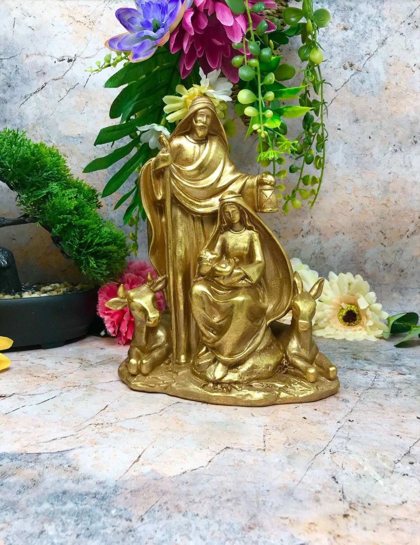 Gold Effect Holy Family Statue of the Virgin Mary with Joseph and Jesus Religious Ornament Figure Home Decoration-Osiris Craftworks