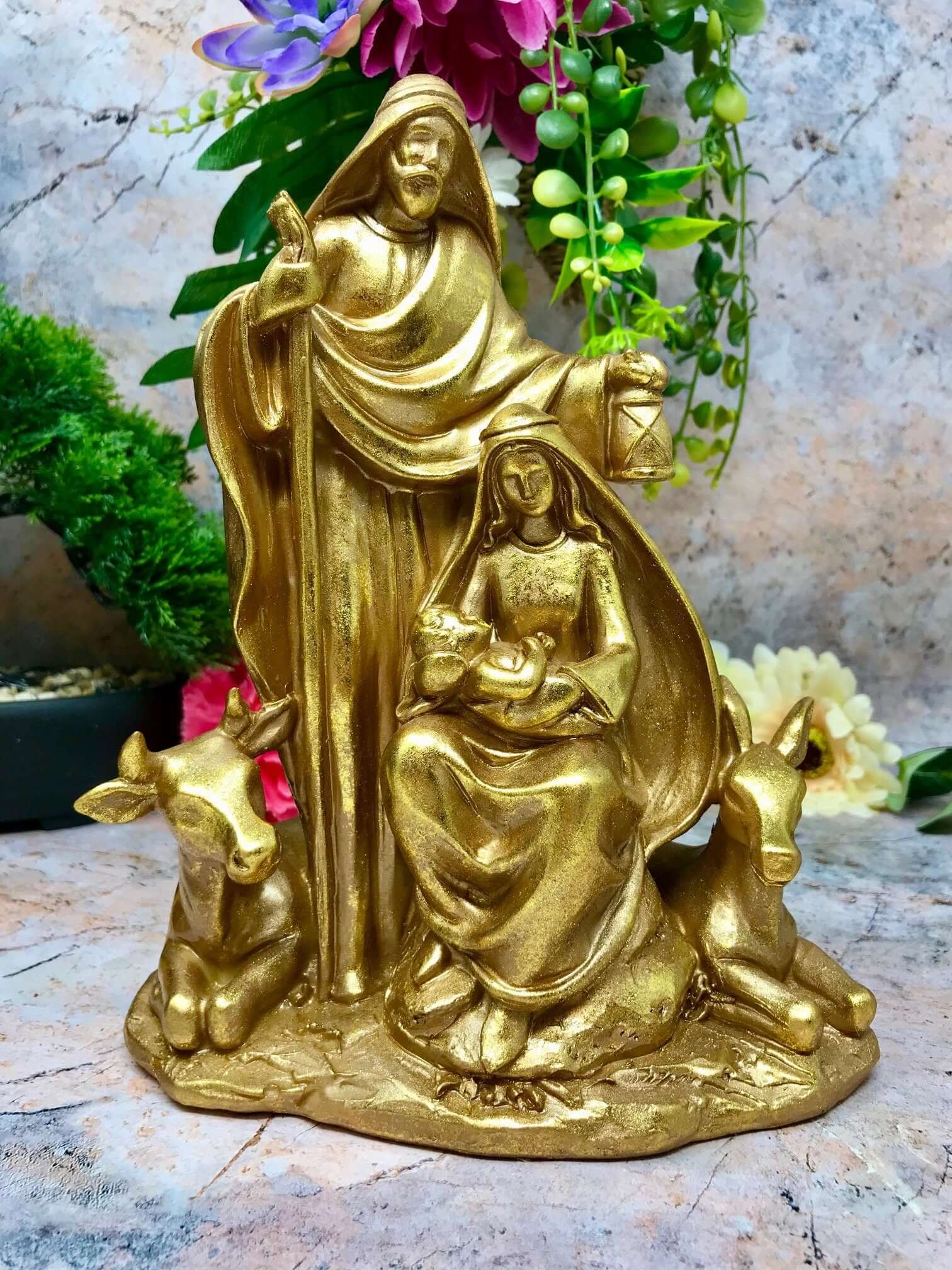 Gold Effect Holy Family Statue of the Virgin Mary with Joseph and Jesus Religious Ornament Figure Home Decoration-Osiris Craftworks