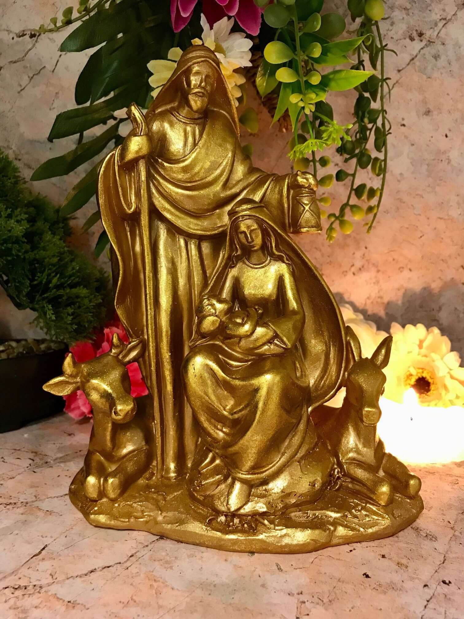 Gold Effect Holy Family Statue of the Virgin Mary with Joseph and Jesus Religious Ornament Figure Home Decoration-Osiris Craftworks