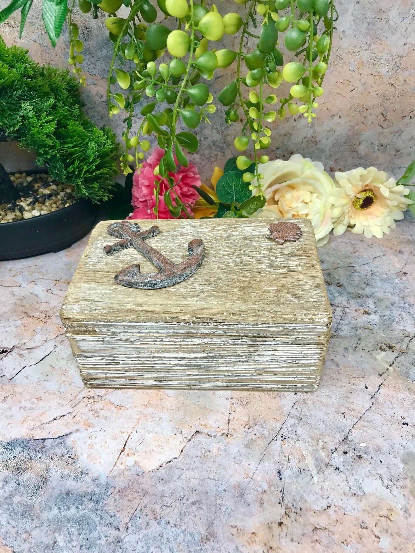 Nautical Anchor Hand Made from Reclaimed Wood Jewellery Box Keepsake Chest