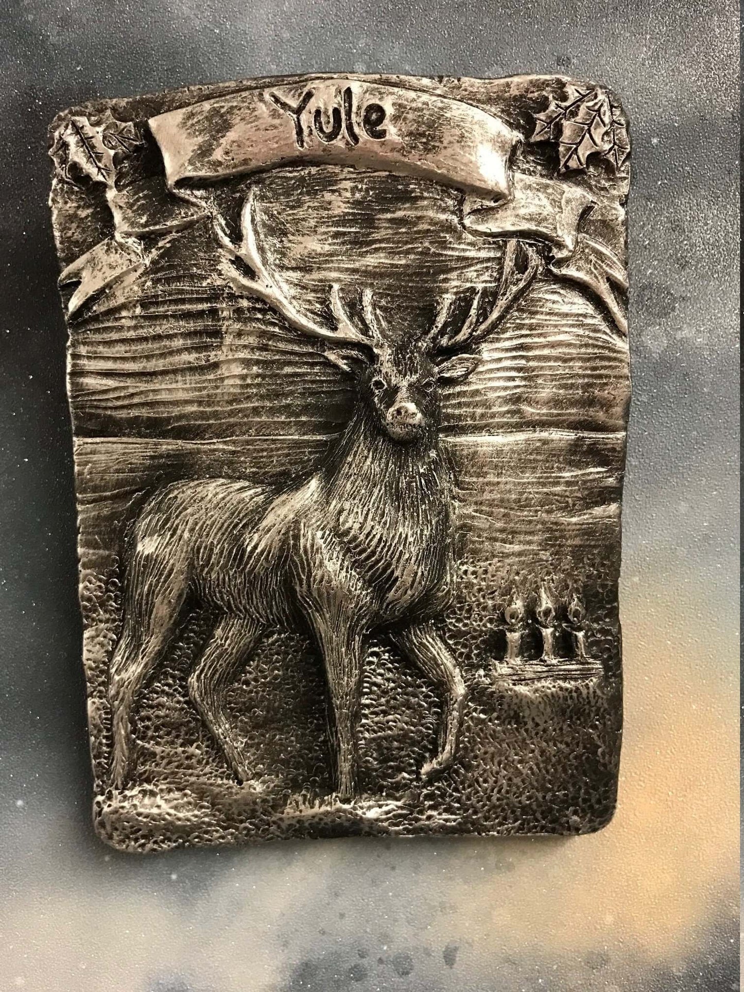 Yule Stag Silver Coloured Wall Plaque Pagan Wiccan Sculpture Ornament-Osiris Craftworks