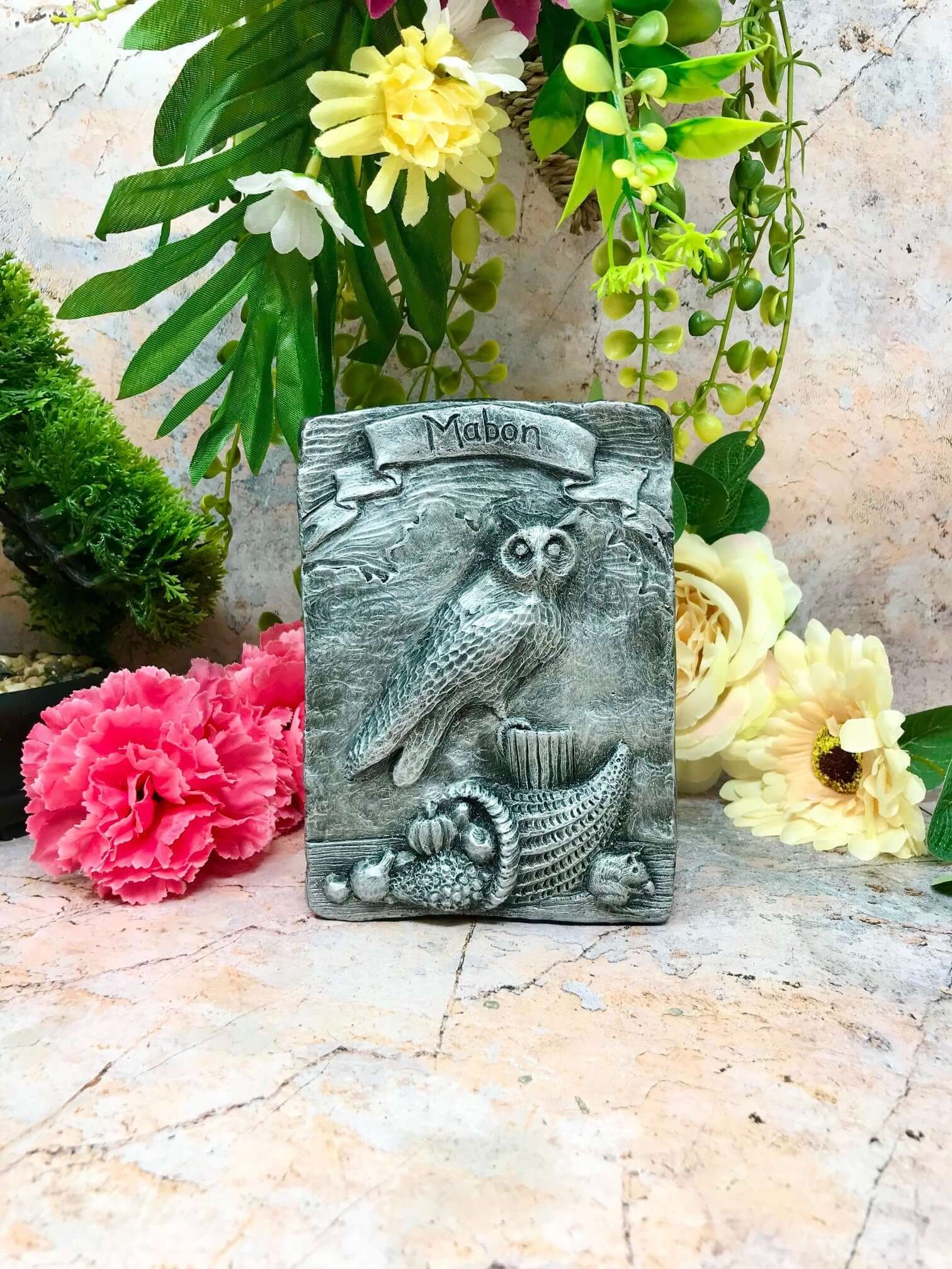 Mabon Owl Sabbat Silver Coloured Wall Plaque Pagan Wiccan Sculpture Ornament-Osiris Craftworks