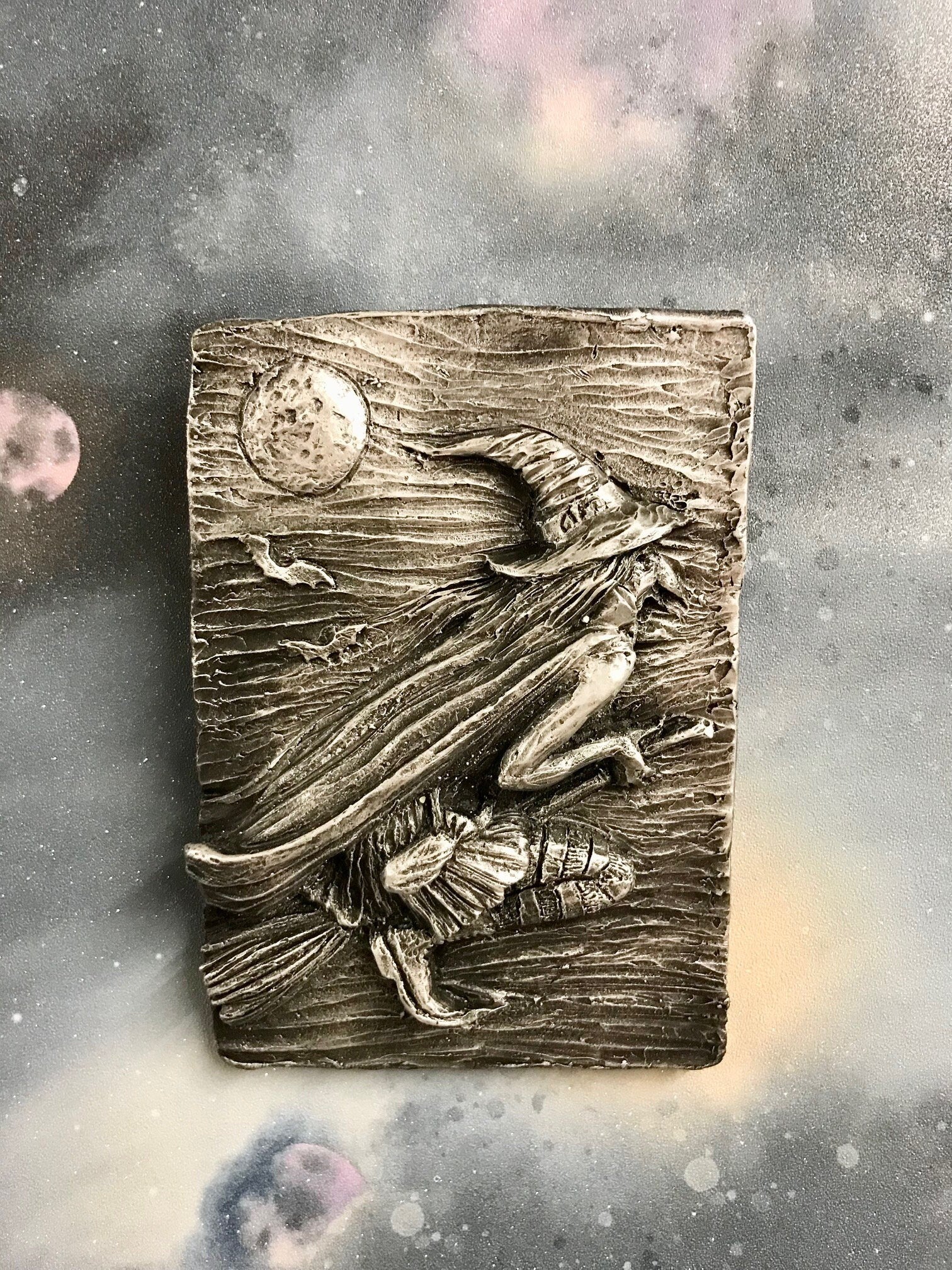 Pagan Flying Witch Wall Plaque Wiccan Sculpture Altar Decoration Witchcraft-Osiris Craftworks