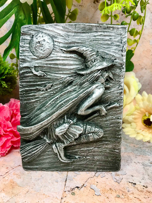 Pagan Flying Witch Wall Plaque Wiccan Sculpture Altar Decoration Witchcraft-Osiris Craftworks