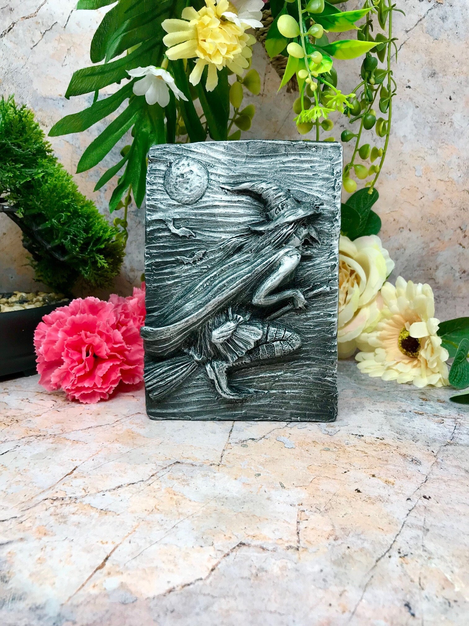 Pagan Flying Witch Wall Plaque Wiccan Sculpture Altar Decoration Witchcraft-Osiris Craftworks