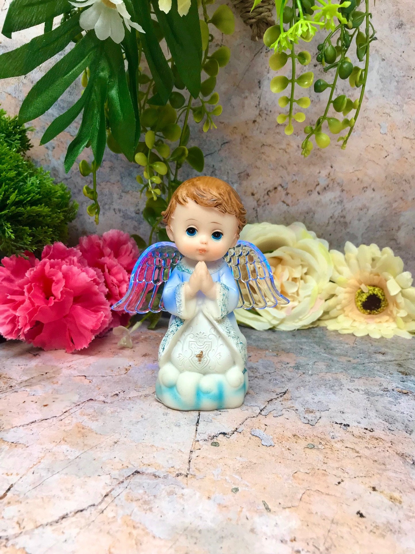 Praying Angel Child with Led Light Angel Religious Ornament Home Decoration - Boy-Osiris Craftworks