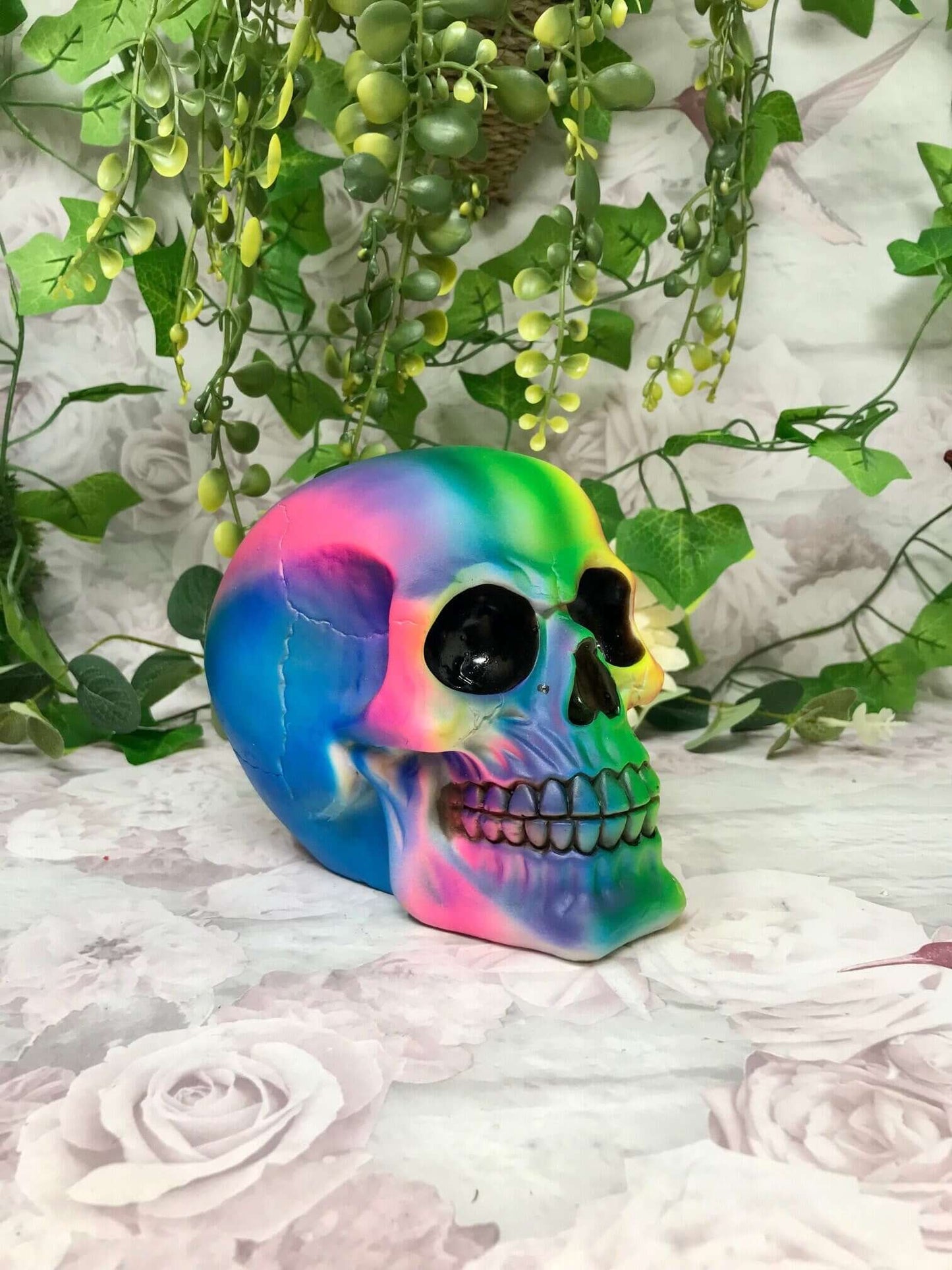 Rainbow Skull Sculpture, Vibrant Gothic Office Shelf Decor Figure, Colourful Ornament, Unique Gift for Art Lovers, Modern Home Accent-Osiris Craftworks