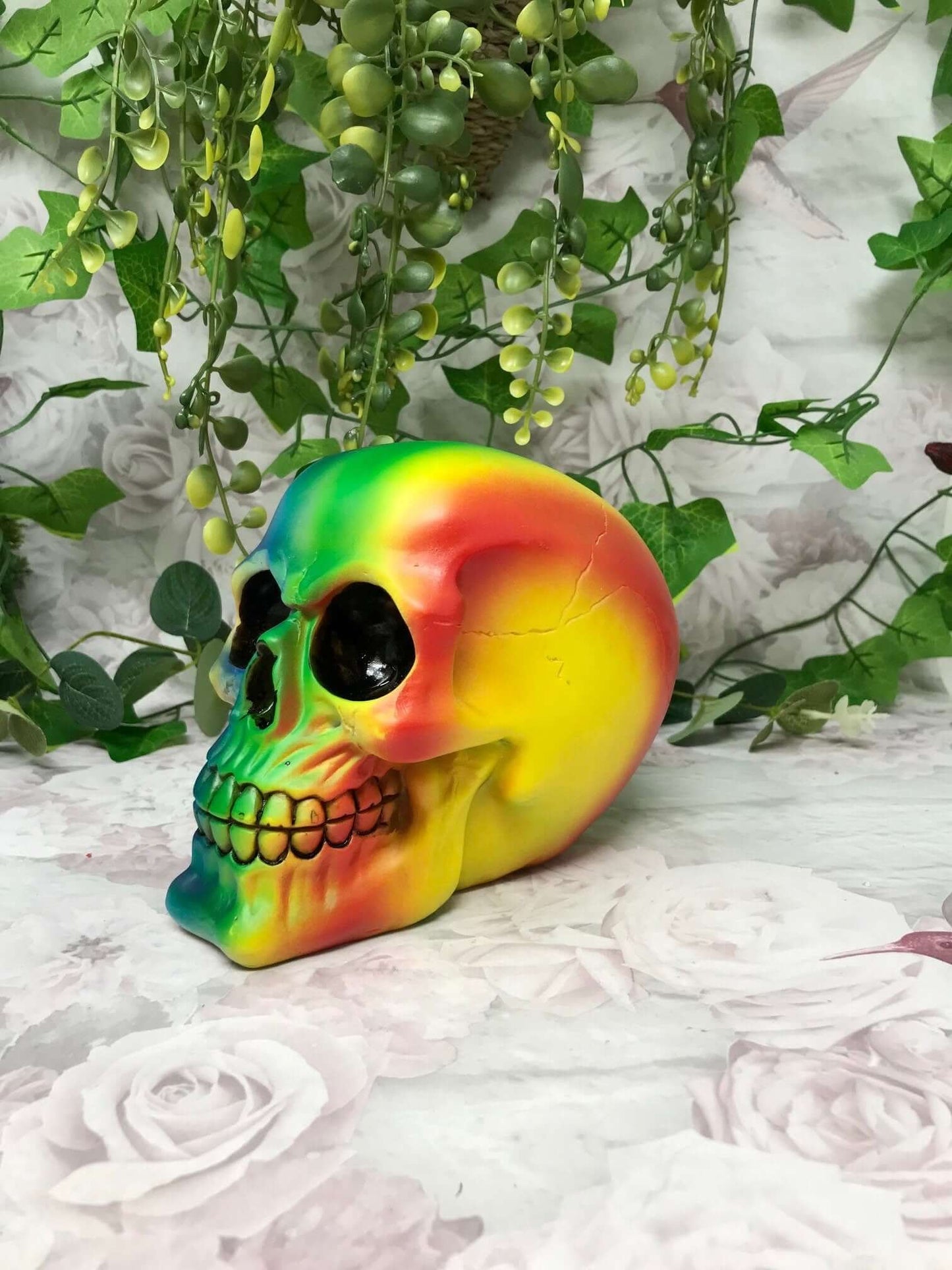 Rainbow Skull Sculpture, Vibrant Gothic Office Shelf Decor Figure, Colourful Ornament, Unique Gift for Art Lovers, Modern Home Accent-Osiris Craftworks