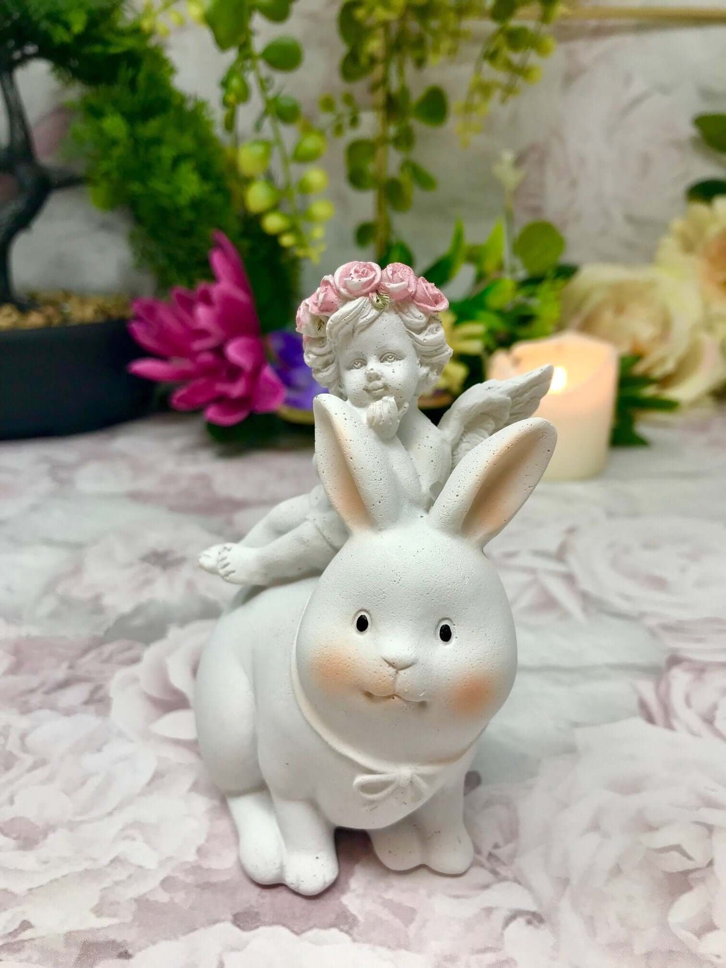 Cherub Riding Bunny Rabbit Figurines Cherubs Collection Angel Home Decoration Easter Ornaments-Osiris Craftworks