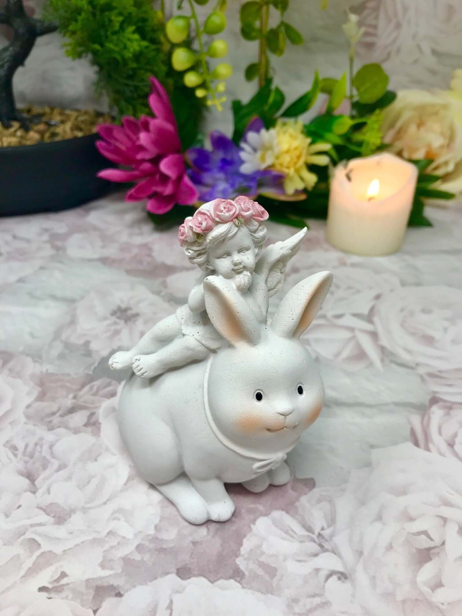 Cherub Riding Bunny Rabbit Figurines Cherubs Collection Angel Home Decoration Easter Ornaments-Osiris Craftworks