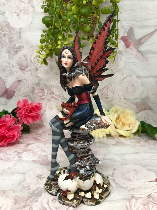 Gothic Fairy Figurine with Dragon | Handcrafted Resin | Enigmatic Fantasy Art Fairy Statue | Unique Collectible | Boxed Fantasy Ornament-Osiris Craftworks