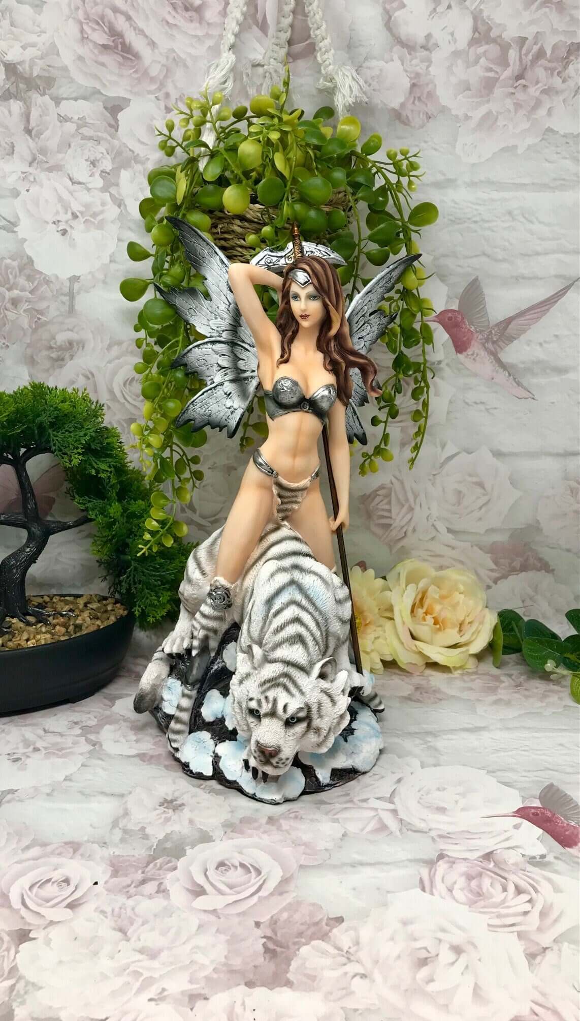 Large Fairy and Snow Tiger Companion Sculpture Statue Mythical Creatures Figure-Osiris Craftworks