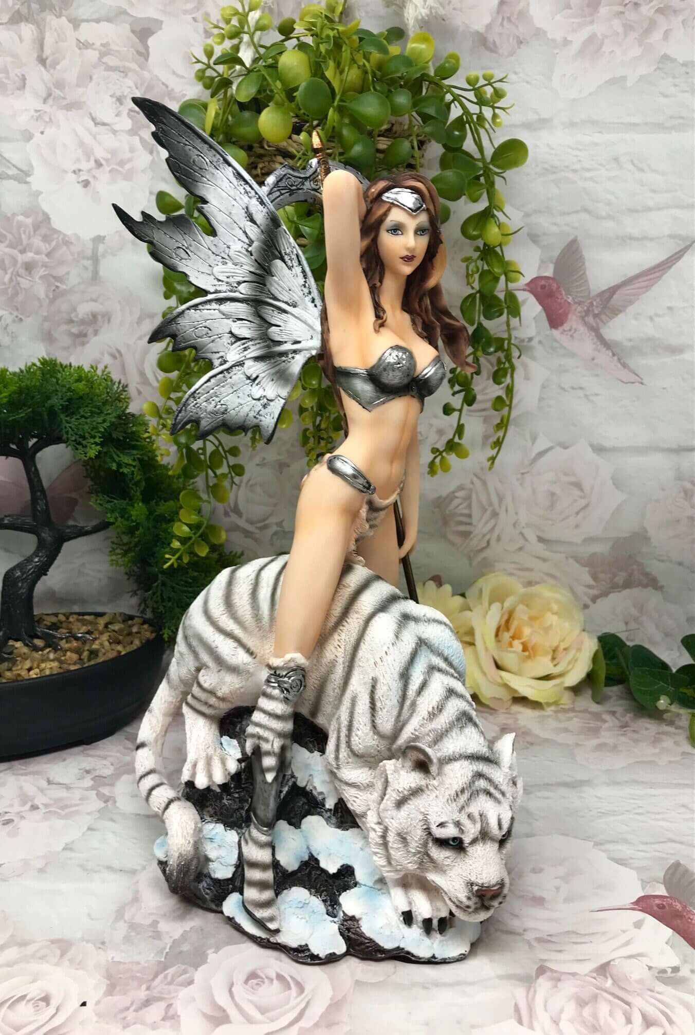 Large Fairy and Snow Tiger Companion Sculpture Statue Mythical Creatures Figure-Osiris Craftworks