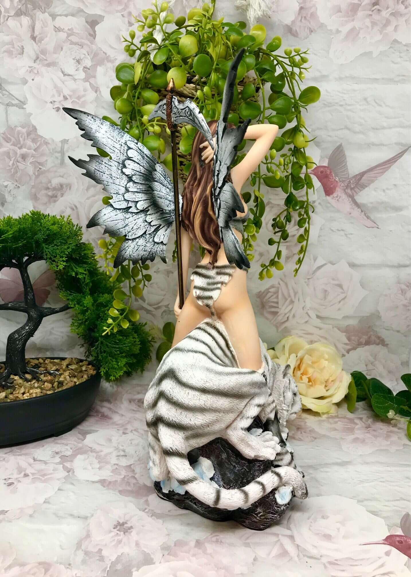 Large Fairy and Snow Tiger Companion Sculpture Statue Mythical Creatures Figure-Osiris Craftworks