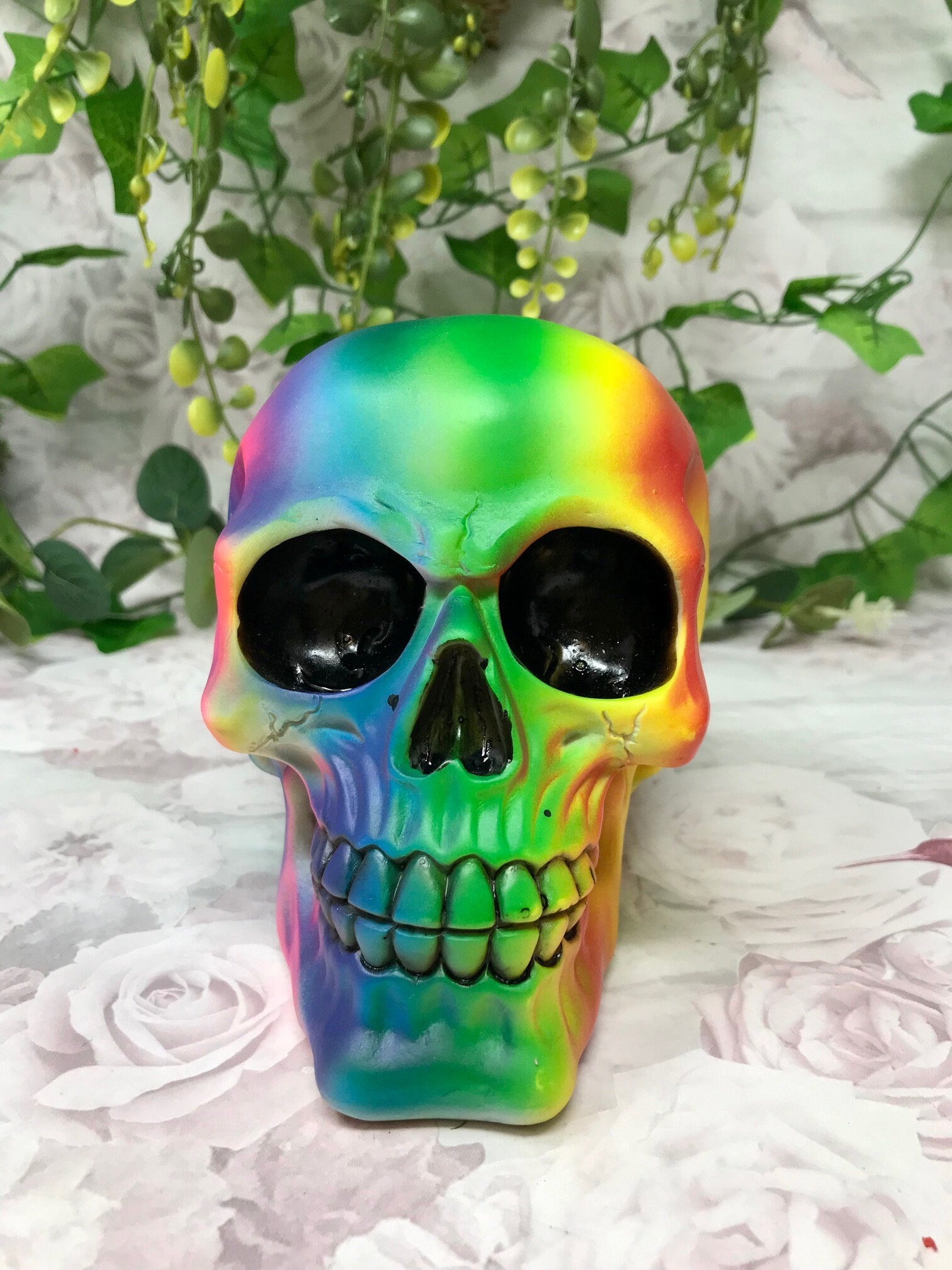 Rainbow Skull Sculpture, Vibrant Gothic Office Shelf Decor Figure, Colourful Ornament, Unique Gift for Art Lovers, Modern Home Accent-Osiris Craftworks