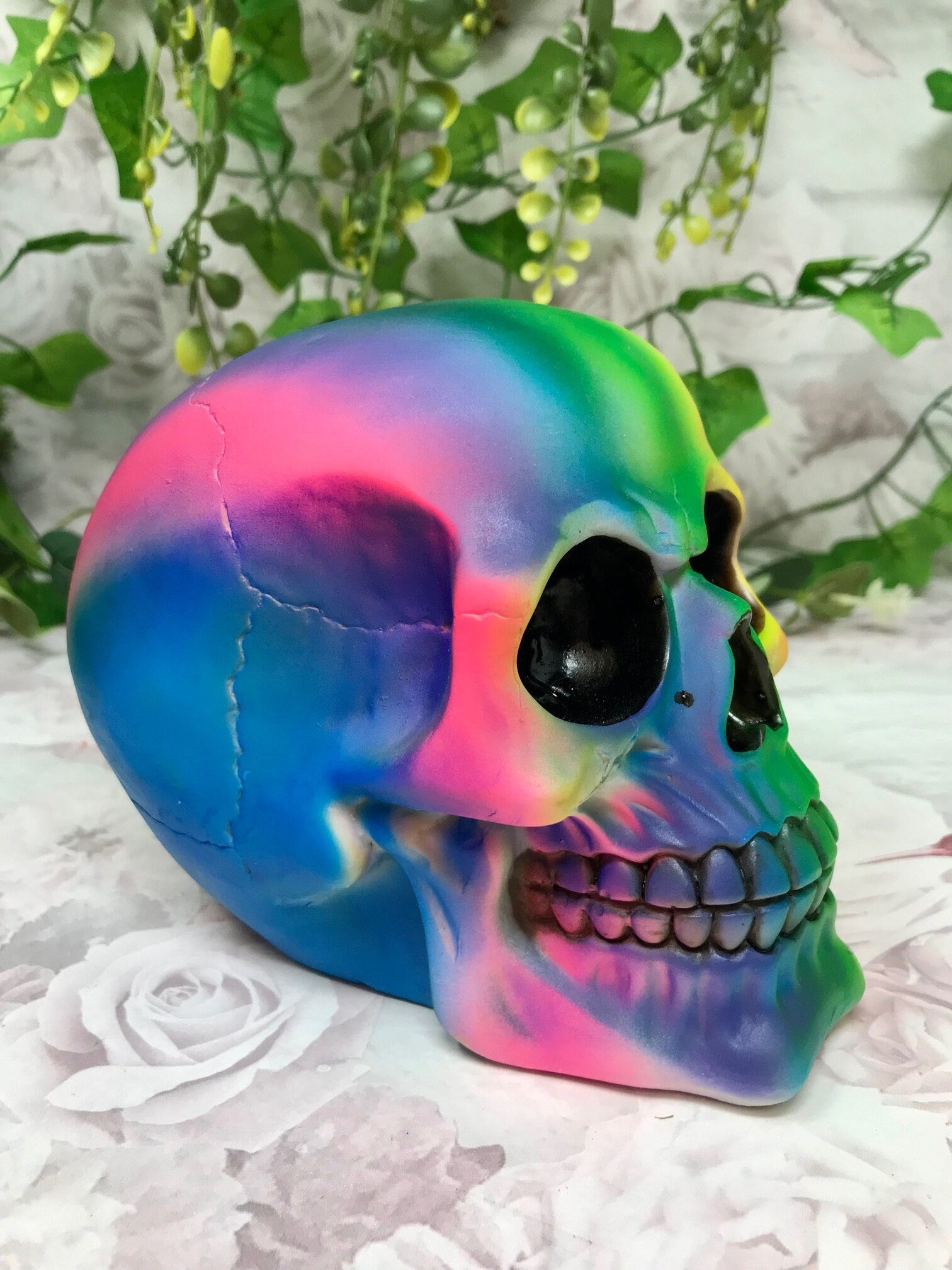 Rainbow Skull Sculpture, Vibrant Gothic Office Shelf Decor Figure, Colourful Ornament, Unique Gift for Art Lovers, Modern Home Accent-Osiris Craftworks