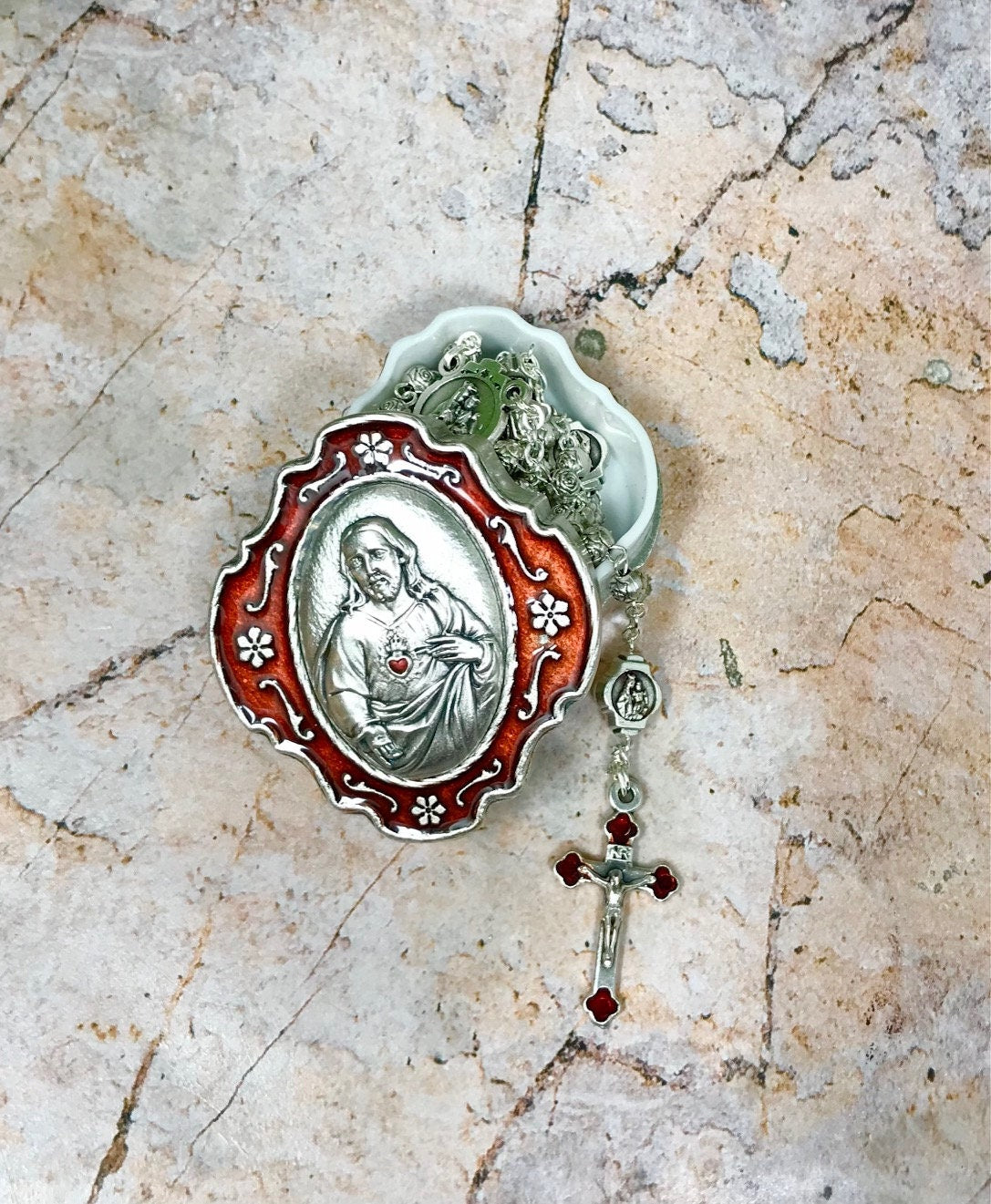 Handcrafted Sacred Heart of Jesus Rosary Beads with Matching Rosary Box - 4 mm Metal Bead Prayer Rosary - Unique Spiritual Catholic Gift-Osiris Craftworks