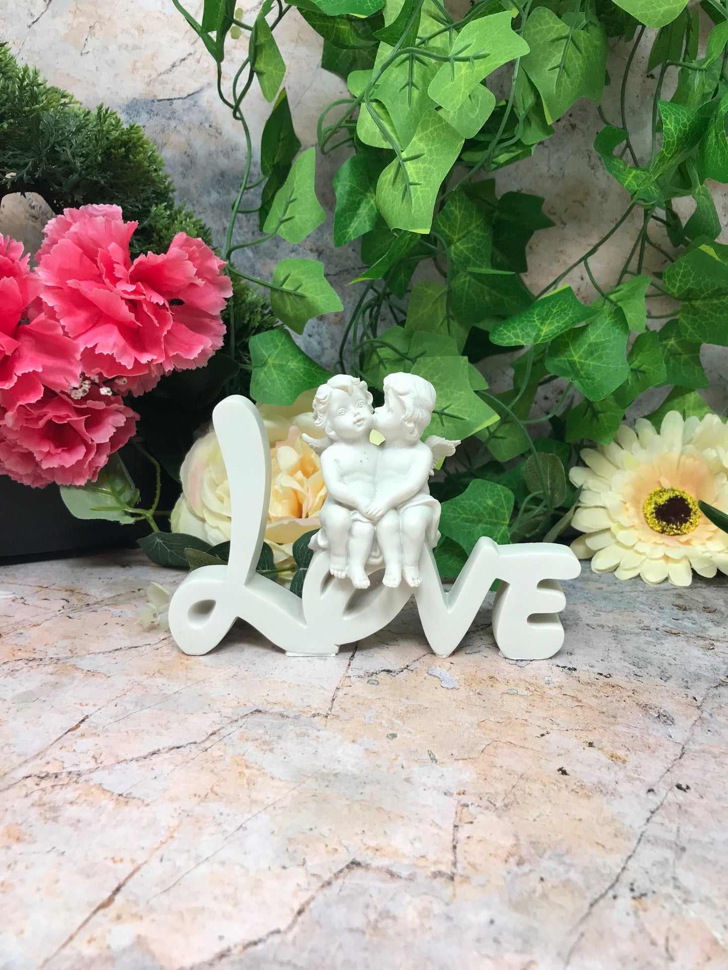 Cherubs on LOVE Word Sculpture, Romantic Figurine, Sweethearts Decor, Love Expression Statue, Heartwarming Couple Gift, Whimsical Love Sign-Osiris Craftworks