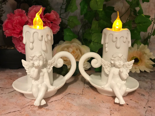 Guardian Angel Cherub LED Candle Holders, Pair of Serene Angels with Light, Spiritual Home Decor Angelic Ambiance Lights Thoughtful Gift Set-Osiris Craftworks