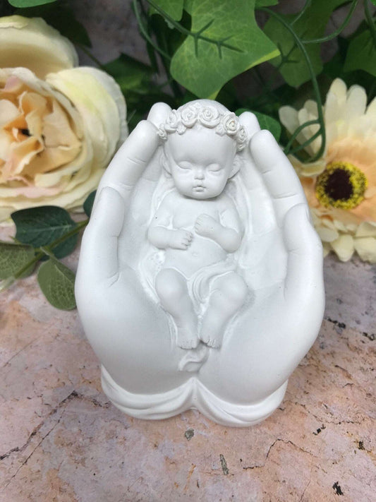 Beautiful Baby Resting in Hand Angel Cherub Ornament Mothers Grandma Gift-Osiris Craftworks