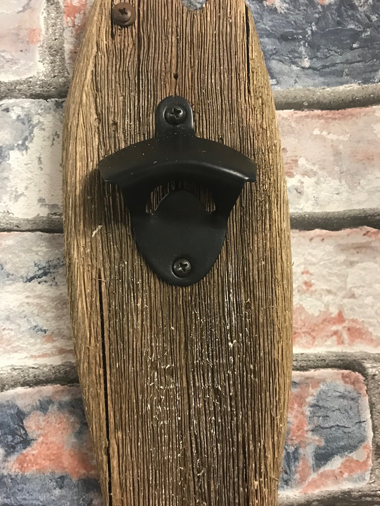 Rustic Reclaimed Wood Fish Bottle Opener Wall Decor, Nautical Coastal Chic Bar Accessory, Ready-to-Hang Indoor Fishing Themed Beer Opener